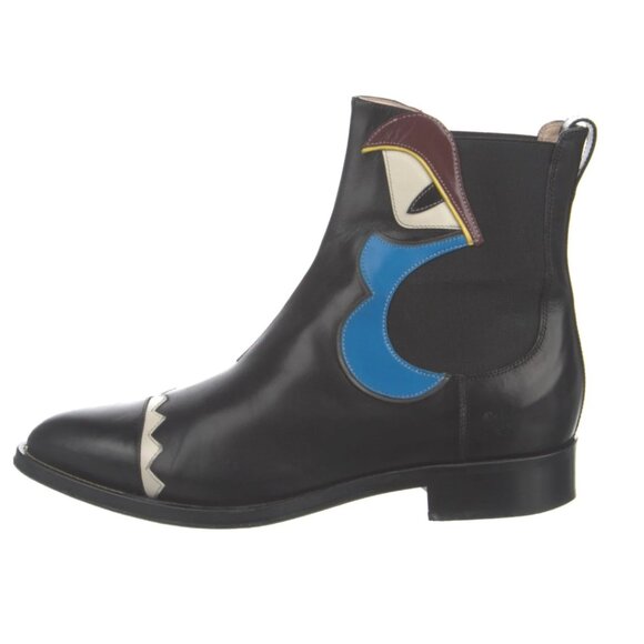 Fendi Monsters Motif Leather Chelsea Boots - Picture 1 of 10